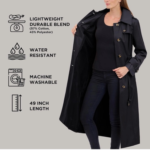 London Fog Classic Black Belted Trench Coat - Picture 15 of 16